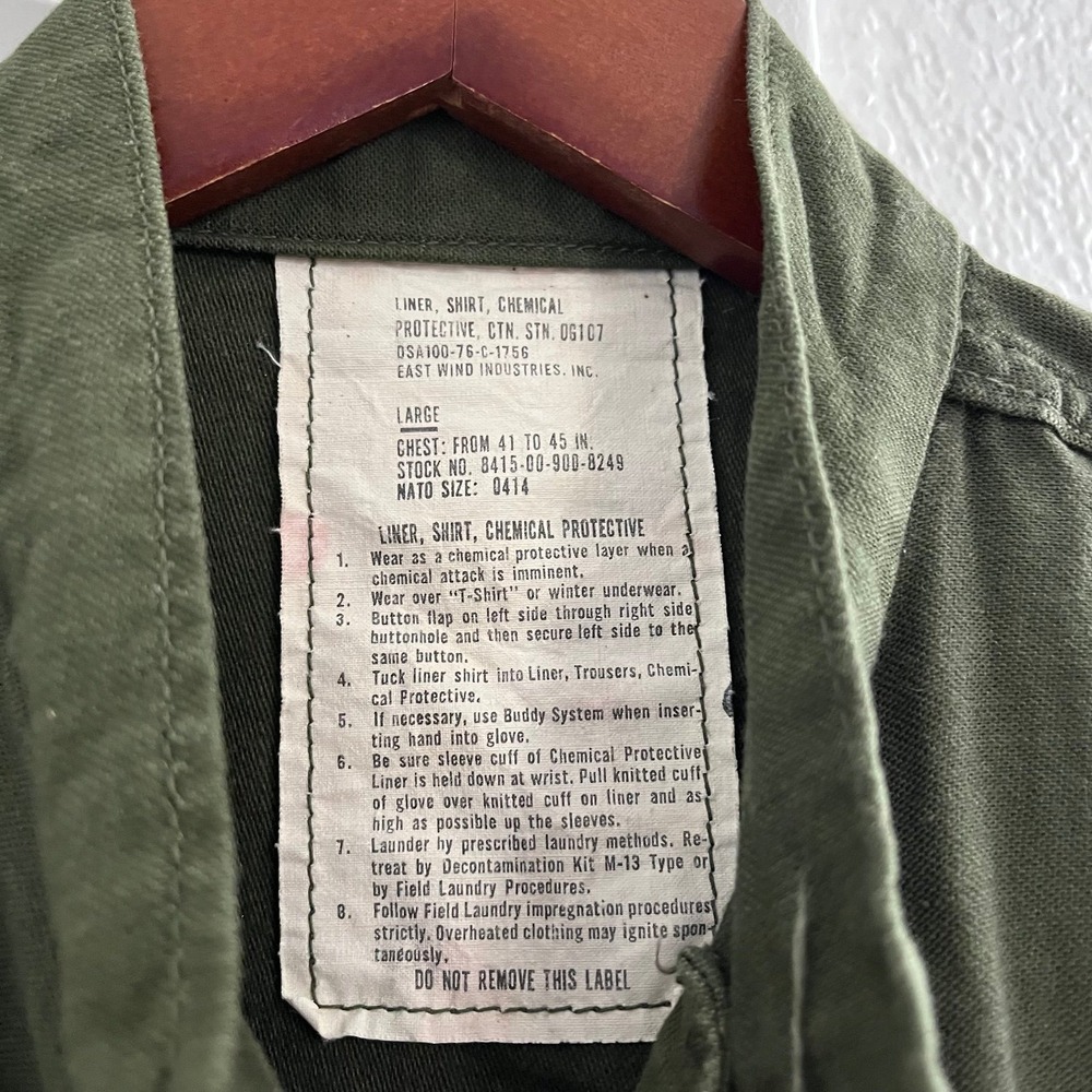 Vintage 70s US Army OG 107 Chemical Protective Shirt Liner Jacket - Men's Large - Picture 3 of 7
